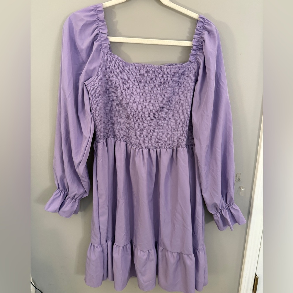 Lavender Smocked Long Sleeve Dress
